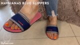 Havaianas - pantofole blu, sega con i piedi e sperma su di loro snapshot 1