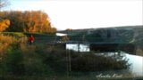 Nur ein Spaziergang mit einem Analplug in der Natur bei Sonnenuntergang snapshot 3