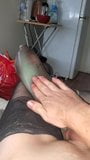 Love wearing condom full of hot piss over my stocking feet snapshot 2