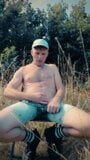 Scallyoscar piss drinking and soaking ripped denim shorts outdoor snapshot 3