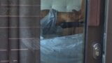 Voyeur caught couple having sex behind the opened curtains, doggystyle cumshot snapshot 9