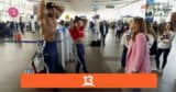 Fitness girl flexing at airport chil snapshot 5