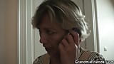 Thin blonde granny boinked by two young dudes snapshot 5