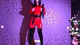 Mistress Karolina in a Red Latex Jumpsuit Dominates and Humiliates a Guy Slave snapshot 5