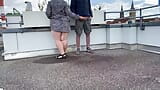 Gorgeous pissing mother-in-law helps son-in-law piss on the top of the parking lot snapshot 8