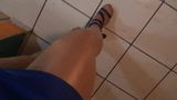 Shiny pantyhose and Blue skirt- Crossdresser TV snapshot 1