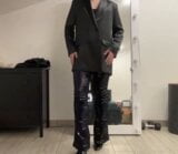 Satin jacket, sequins leggings and sequins crop top tranny snapshot 2