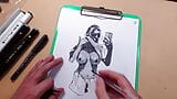 Quick sketch of a sexy girl with big boobs, sketch markers, real time snapshot 15