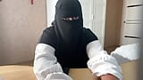 arabic muslim girl with big boobs in hijab sits on web chat live snapshot 7