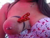 One tied tit with clamps on Latina snapshot 13