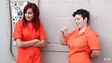 Рыжую в наручниках трахнула изогнутая лесбийская брюнетка киской и анальным лизанием snapshot 1