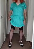 Caged sissy crossdresser parading in stockings. snapshot 6