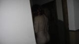 Halloween 2022. Beautiful horror comes at night. Cute naked girl frightened man. snapshot 8