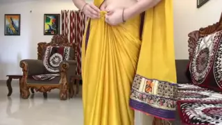 Indian Desi Bhabhi Wearing Yellow Saree in Front of Devar: Amateur ...