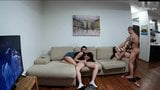 Two young russian couples have group sex on the couch snapshot 8