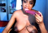 Black pregnant girl with amazing dark nipples, teases snapshot 18