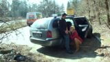 German Amateur Couple, He teases his wife in the cafe and then fucks her in the rest area of the highway snapshot 6