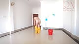 Naked maid cleans office space. Maid without panties. Hall snapshot 10