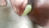 Whole CUCUMBER in My DARK pussy . Taking A Huge Cucumber in my pussy .  Fucking with cucumber . Painful sex video. snapshot 6