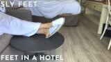 Fuck the heel while hotel slippers are on it, fuck the soles and spray them with a huge load of cum snapshot 1