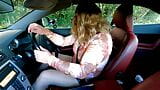 crossdresser kellycd2022 milf enjoying a car ride masturbating and peeing down her stockingsin her panties outdoors snapshot 9