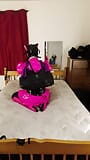 Sissy Maid Self Bondage Gas Mask Armbinder in Chastity and Ballet Boots snapshot 9