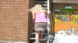 Super Hot Blonde Pissing On Stairs snapshot 2