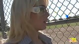 Baseball chicks get seduced and picked up by the lez blonde that craves a threesome snapshot 4