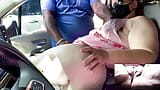 Hot horny sexy big ass SSBBW with big tits caught masturbating publicly in car  and jerked off on by black cock snapshot 6