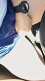 Rubbing fun in the car wearing satin footy shorts 2 snapshot 4