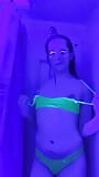 Cute Bikini Trans Girl Strips, Showers and Plays by Black Light snapshot 6