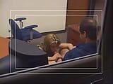 Blonde teller with big tits fucked by two cocks in bank back office snapshot 2