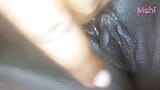 Homemade Tamil mahi aunty clean shaved black pussy rubbing and Fingering his hand closeup shot snapshot 9