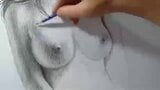 Arte della matita del corpo nudo di ragazza sexy snapshot 5