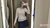 Trying on transparent sexy clothes in a mall. Look at me in the fitting room and jerk off snapshot 5
