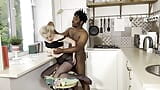 Blonde MILF in black tights tries interracial anal with young BBC in the kitchen snapshot 10