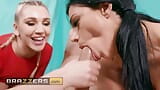 Angela White, Kendra Sunderland & Mona Azar In Sexy Red Outfit Show Their Skills On Mick's Eager Cock - BRAZZERS snapshot 15