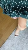 Joana V0mit walking and showing cock in green short dress snapshot 3