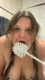 Toilet brush humiliation chubby slut snapshot 2