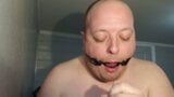 Deepthroat 5 huges dildos 7 to 14 inch , gag ring and injecting lot of lube snapshot 3