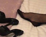 MILF's legs in FF Nylons and Leather Miniskirt with Mules snapshot 9