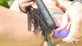 nippleringlover kinky vibrator pussy play outdoor - pumped pussy - huge pierced nipples part2 snapshot 9