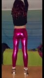 Pink metallic stretch pants tease snapshot 7