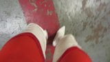 White thigh boots and the tightest red leggings i have snapshot 3