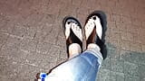 I tempt you with my sexy feet while walking on the street snapshot 12