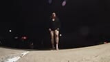 Sissy Mature CD out and about outdoors at night in a parking lot for showing off. snapshot 7