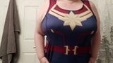 Caressing my curves in my new Captain Marvel dress! snapshot 4