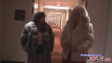 Two milfs in fur coats suck  guy snapshot 1