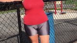 Spandex Angel - Silver spandex public camel toe snapshot 8