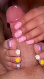 Colourful toes and pink nails handjob and footjob snapshot 1